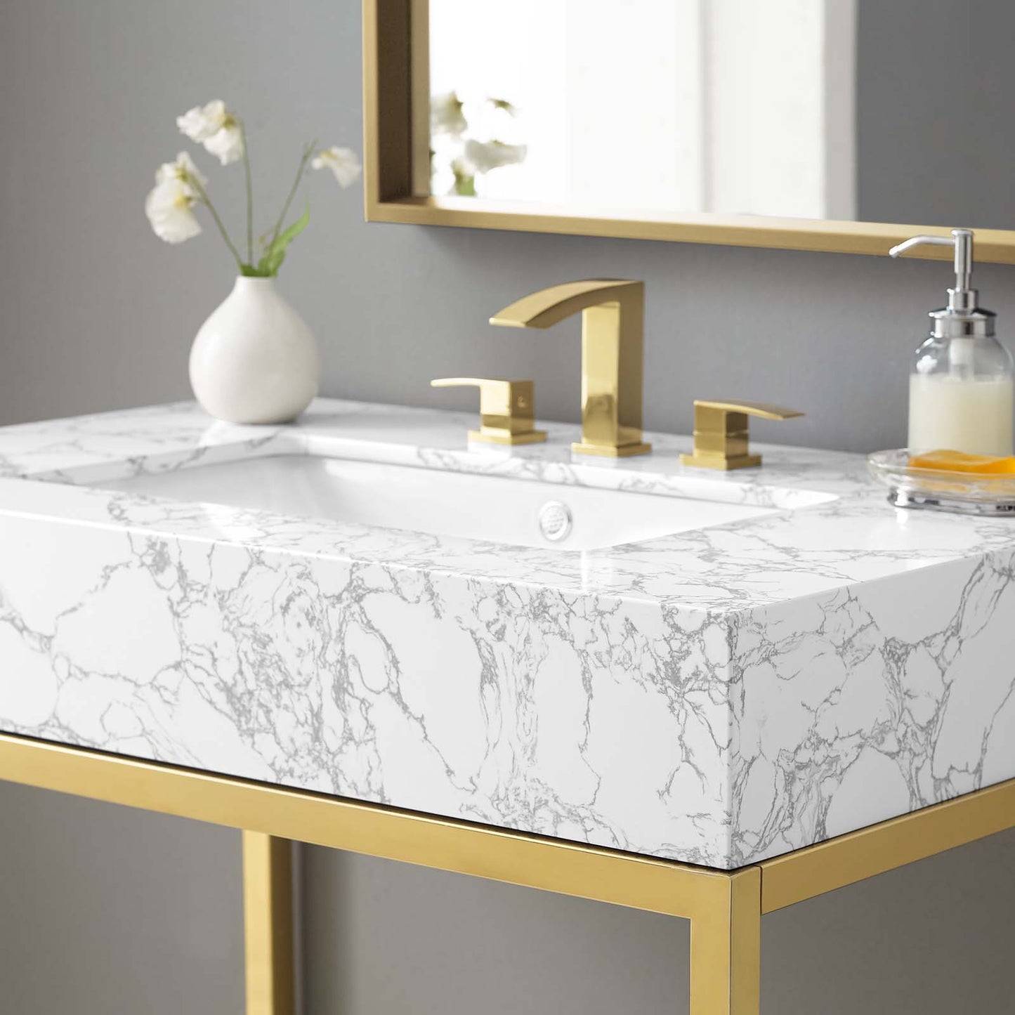Kingsley 36" Gold Stainless Steel Bathroom Vanity Gold White EEI-3997-GLD-WHI