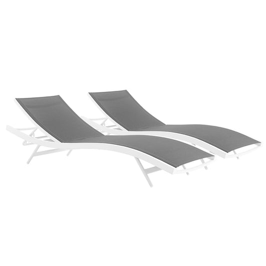 Glimpse Outdoor Patio Mesh Chaise Lounge Set of 2 White Gray