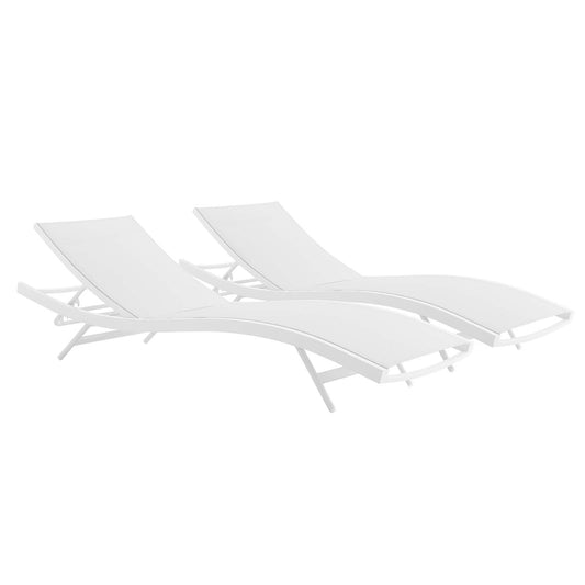 Glimpse Outdoor Patio Mesh Chaise Lounge Set of 2 White White