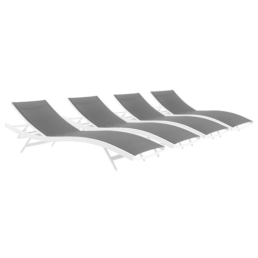 Glimpse Outdoor Patio Mesh Chaise Lounge Set of 4 White Gray