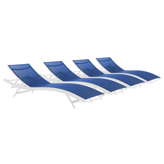 Glimpse Outdoor Patio Mesh Chaise Lounge Set of 4 White Navy