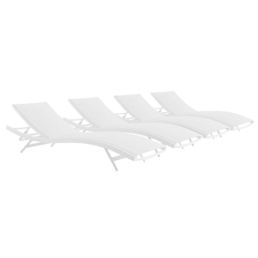 Glimpse Outdoor Patio Mesh Chaise Lounge Set of 4 White White