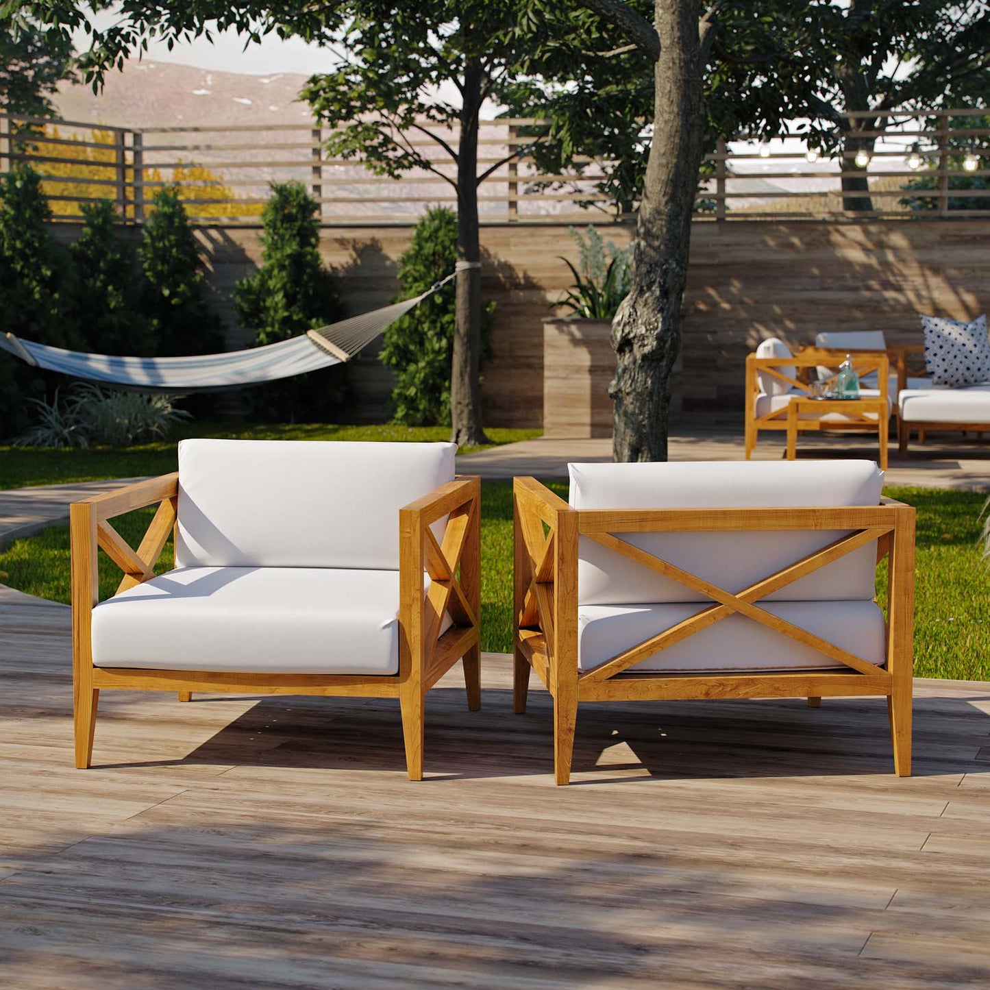Northlake Outdoor Patio Premium Grade A Teak Wood Armchair Set of 2 Natural White EEI-4041-NAT-WHI