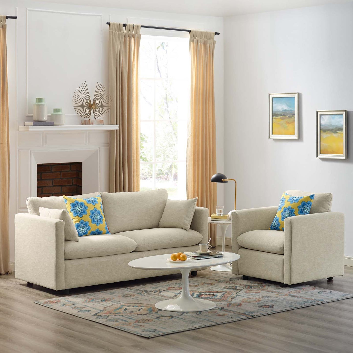 Activate Upholstered Fabric Sofa and Armchair Set Beige EEI-4045-BEI-SET