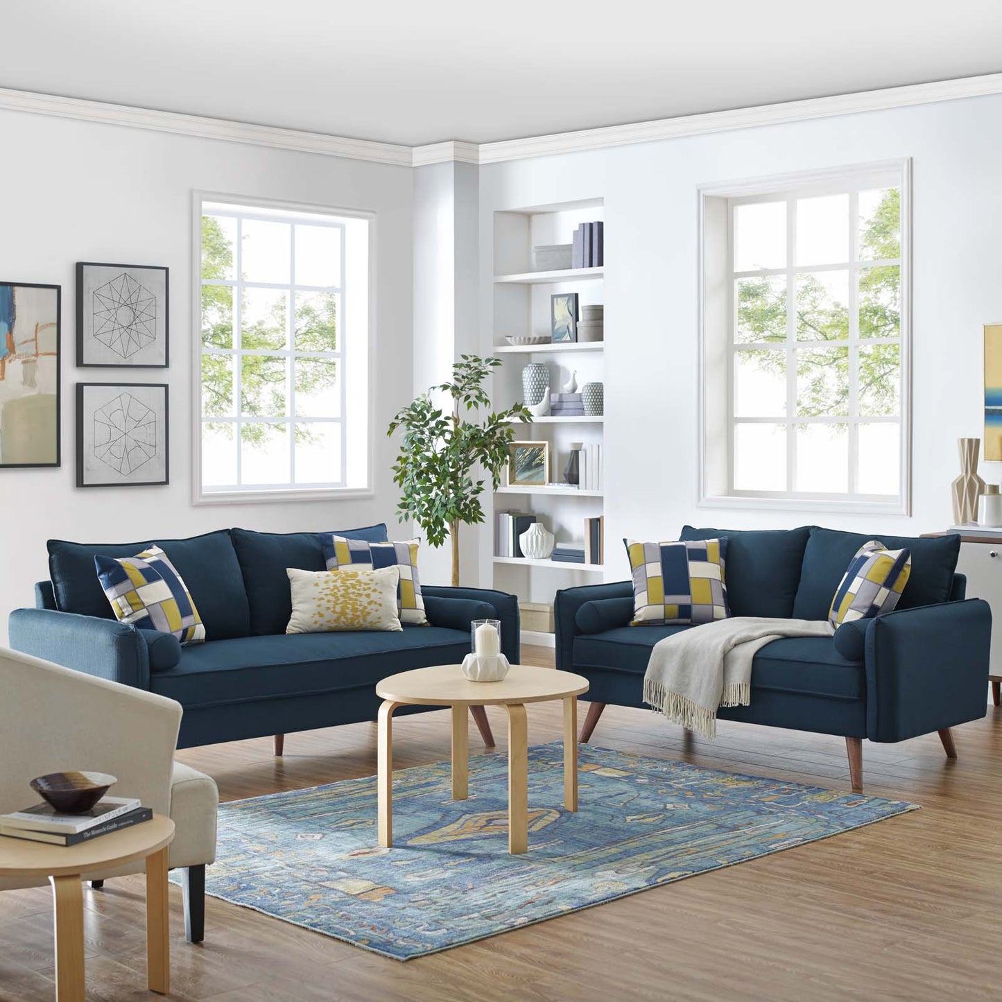 Revive Upholstered Fabric Sofa and Loveseat Set Azure EEI-4047-AZU-SET