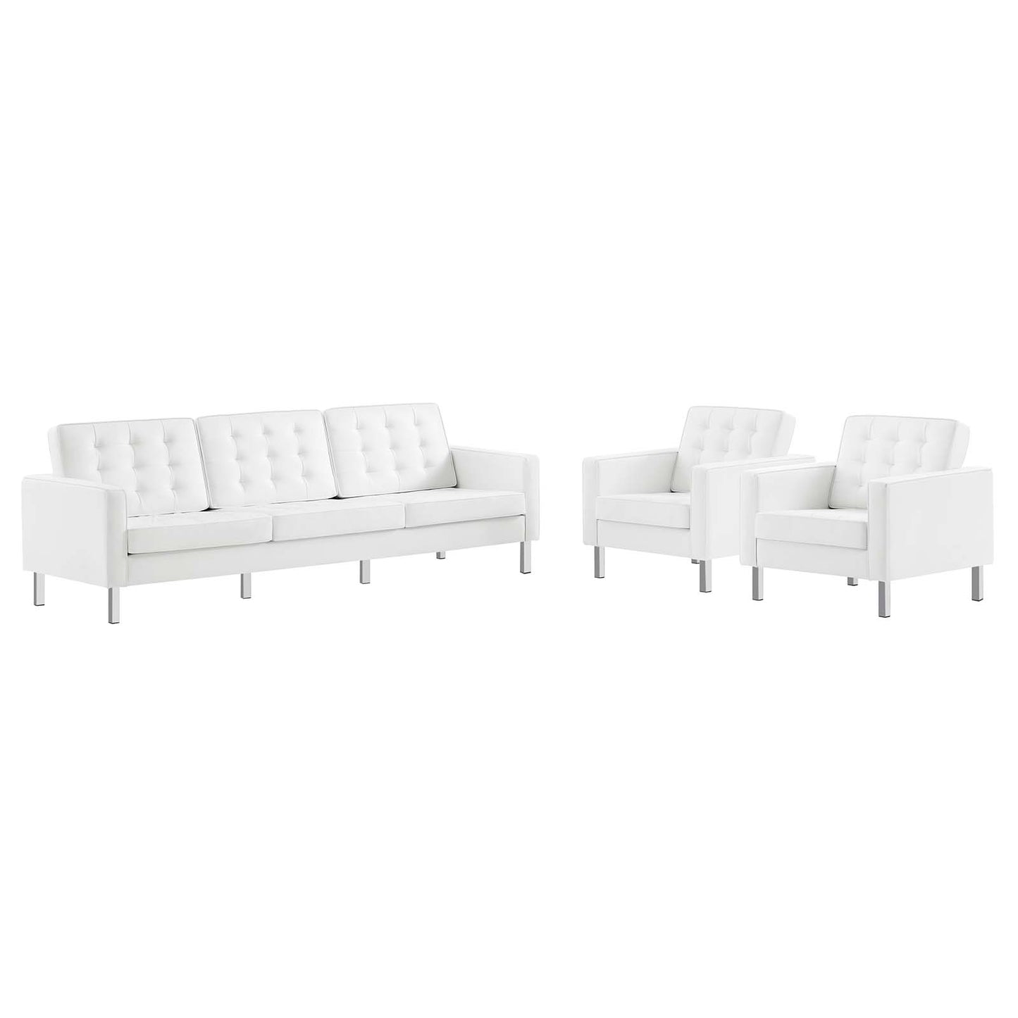 Loft Tufted Vegan Leather 3-Piece Furniture Set Silver White EEI-4105-SLV-WHI-SET