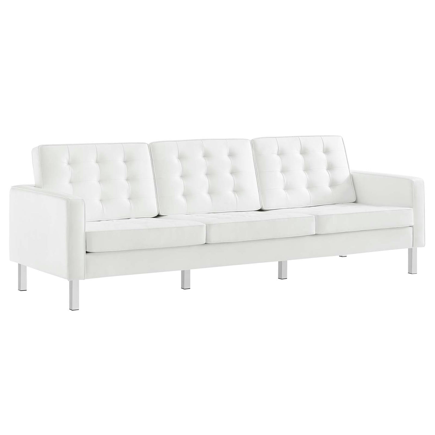 Loft Tufted Vegan Leather 3-Piece Furniture Set Silver White EEI-4105-SLV-WHI-SET