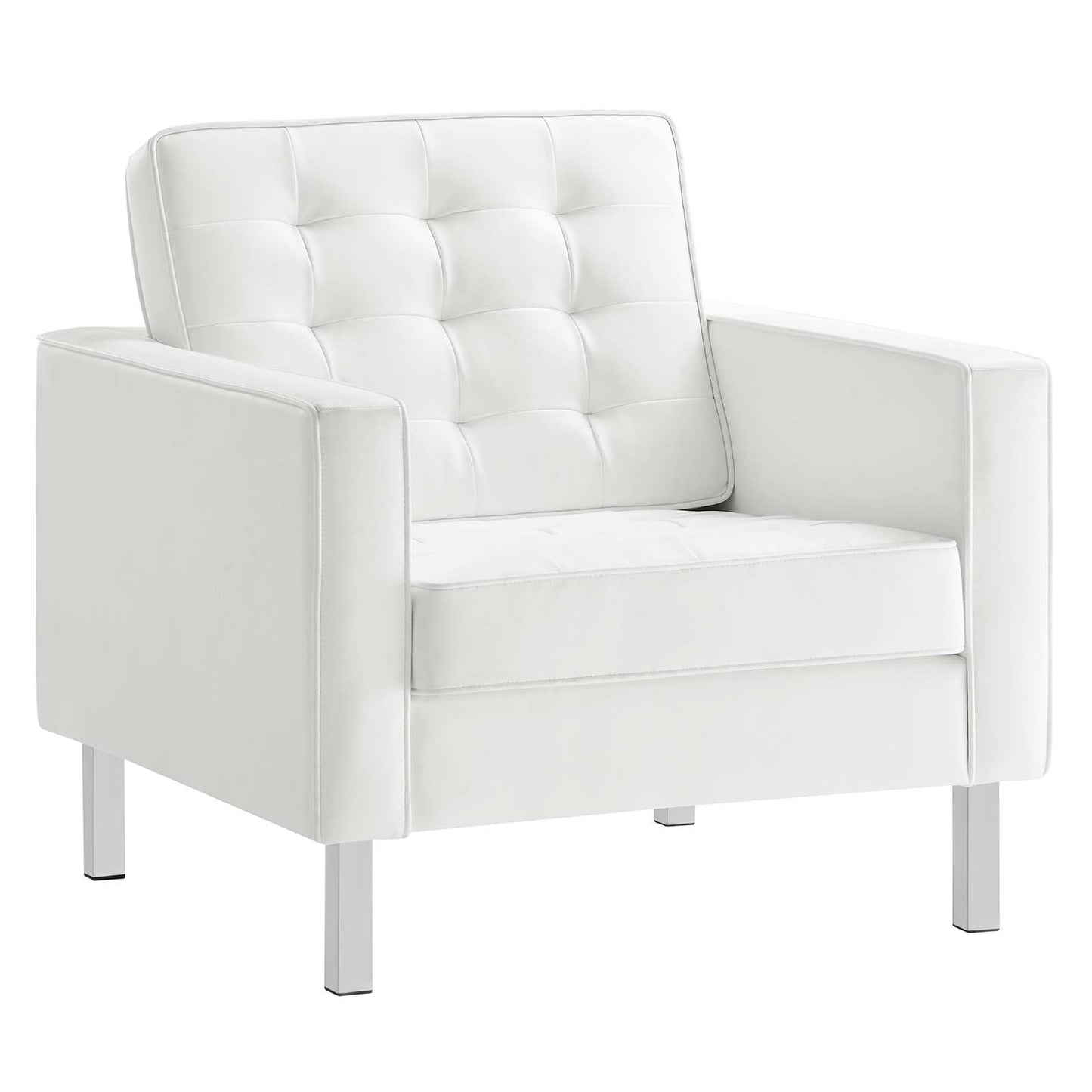 Loft Tufted Vegan Leather 3-Piece Furniture Set Silver White EEI-4105-SLV-WHI-SET
