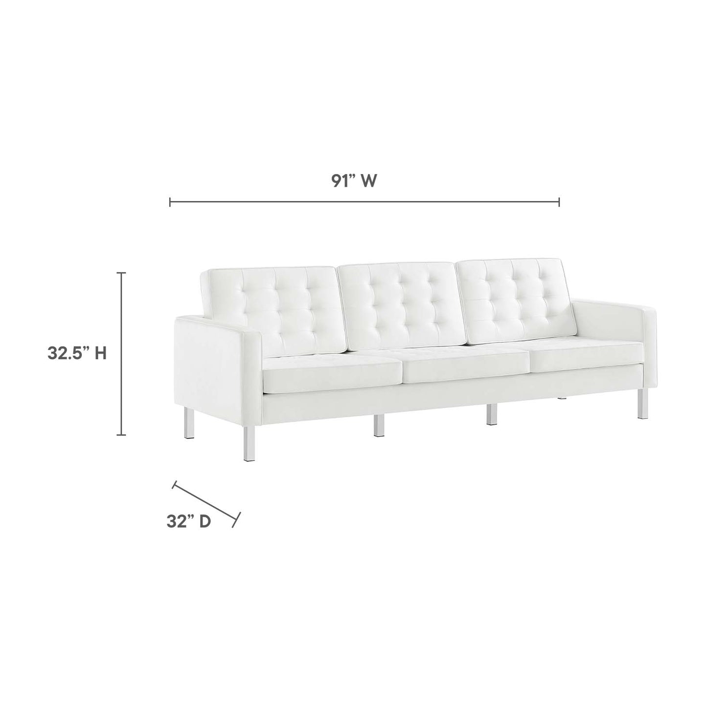 Loft Tufted Vegan Leather 3-Piece Furniture Set Silver White EEI-4105-SLV-WHI-SET