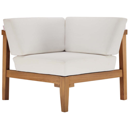 Bayport Outdoor Patio Teak Wood Corner Chair Natural White
