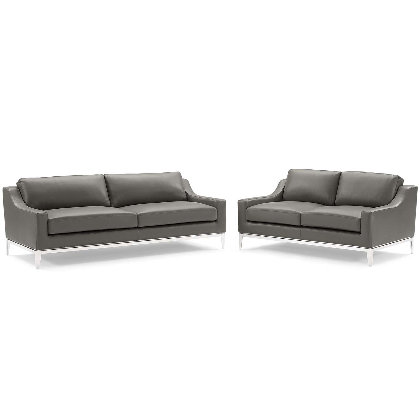Harness Stainless Steel Base Leather Sofa and Loveseat Set Gray EEI-4196-GRY-SET