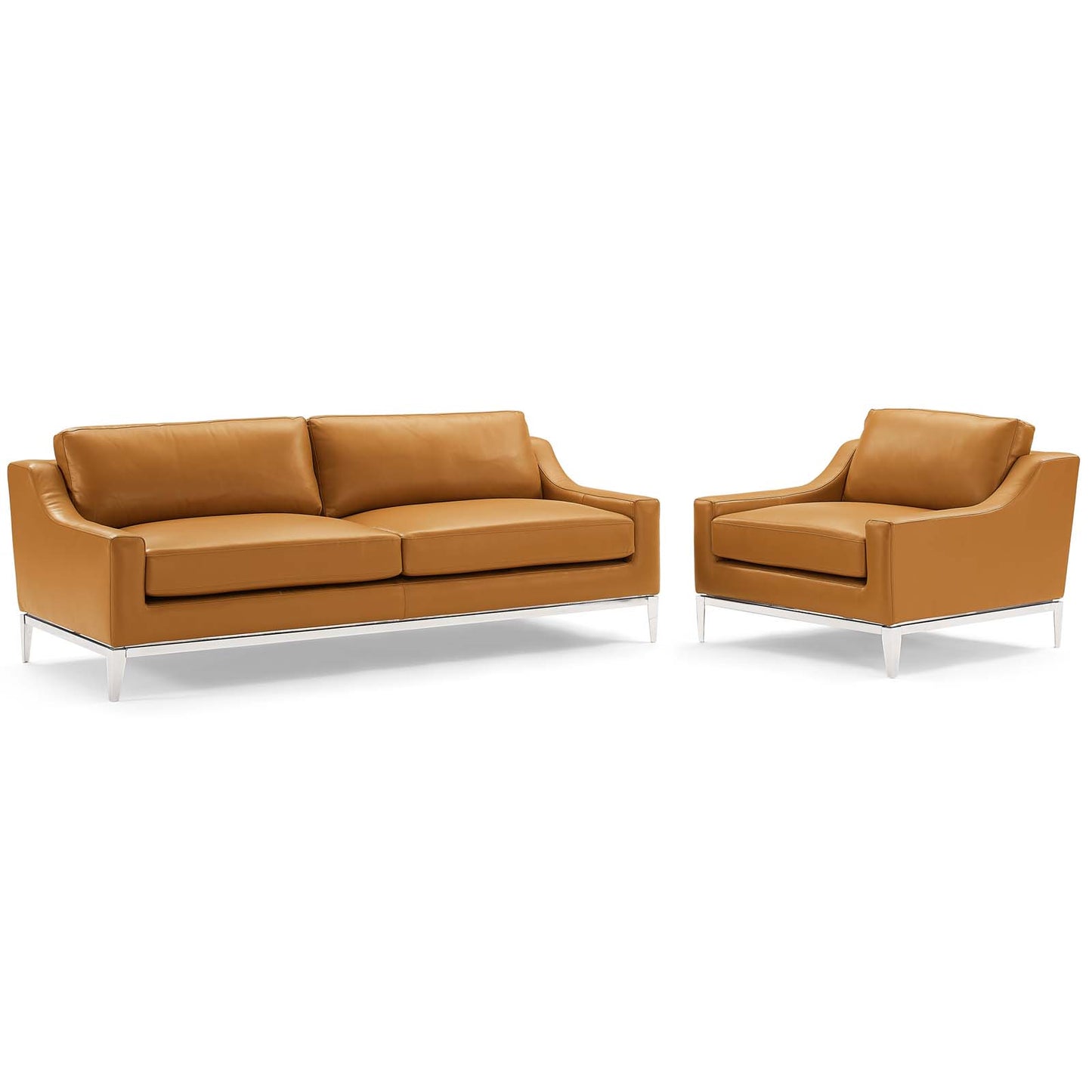 Harness Stainless Steel Base Leather Sofa & Armchair Set Tan EEI-4198-TAN-SET