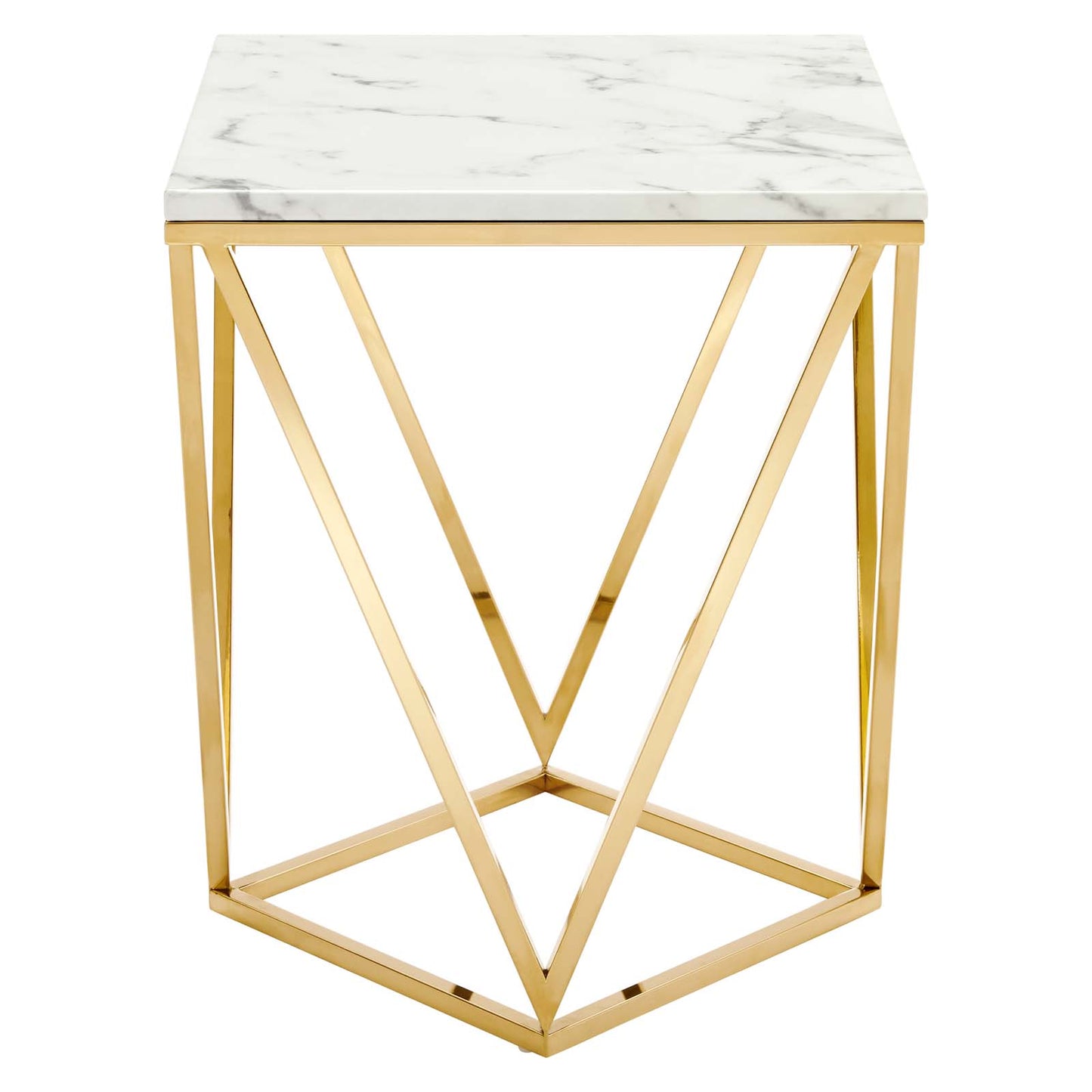 Vertex Gold Metal Stainless Steel End Table Gold White EEI-4206-GLD-WHI