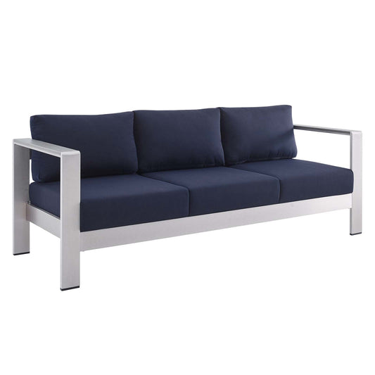 Shore Sunbrella® Fabric Aluminum Outdoor Patio Sofa Silver Navy