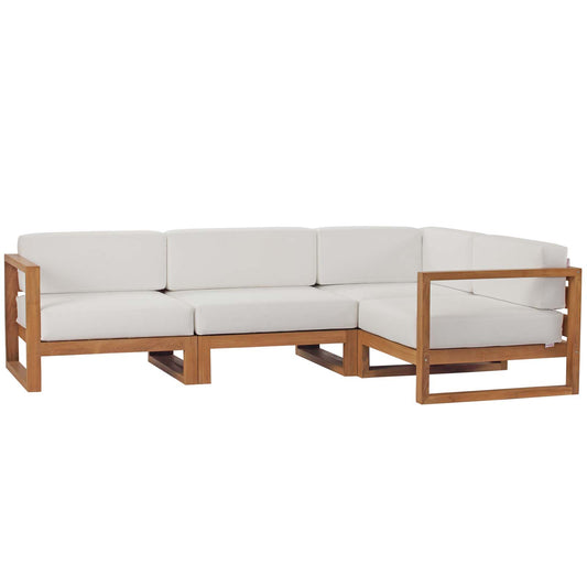 Upland Outdoor Patio Teak Wood 4-Piece Sectional Sofa Set Natural White