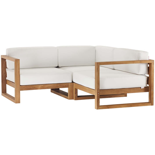 Upland Outdoor Patio Teak Wood 3-Piece Sectional Sofa Set Natural White