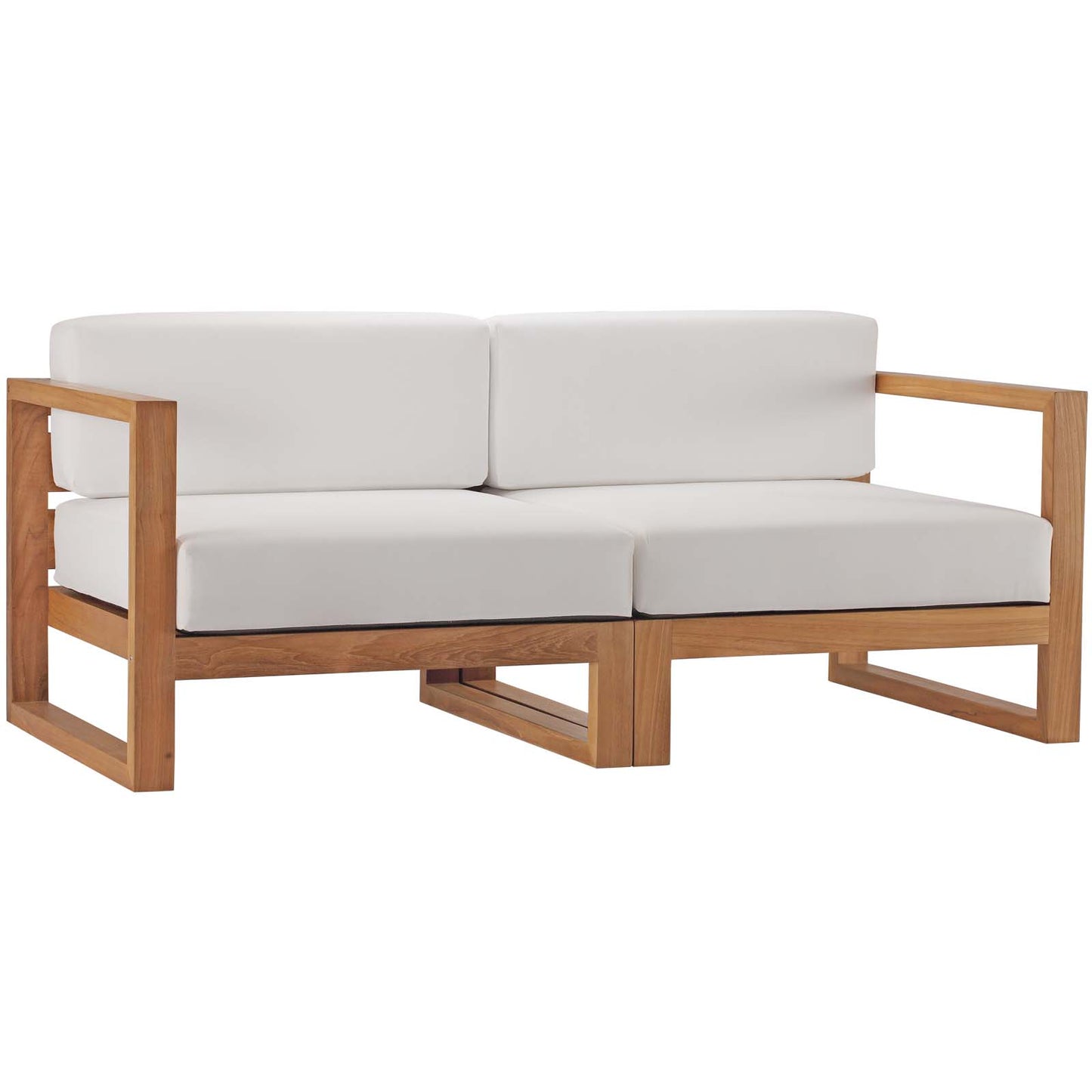 Upland Outdoor Patio Teak Wood 2-Piece Sectional Sofa Loveseat Natural White EEI-4256-NAT-WHI-SET