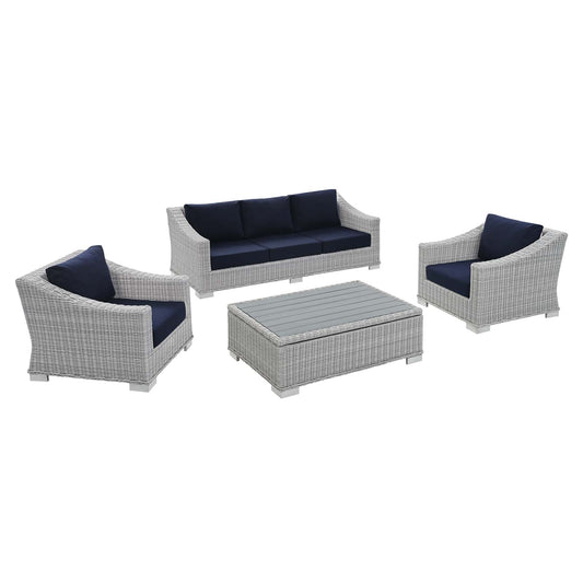 Conway Sunbrella® Outdoor Patio Wicker Rattan 4-Piece Furniture Set Light Gray Navy EEI-4359-LGR-NAV