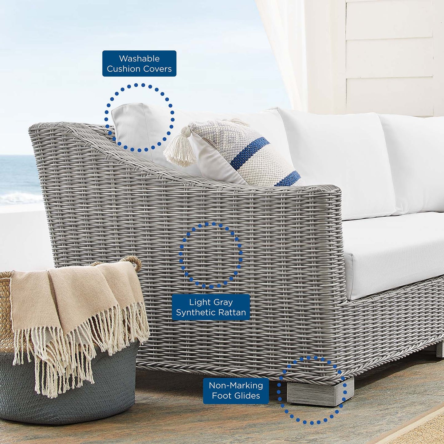 Conway Sunbrella® Outdoor Patio Wicker Rattan 5-Piece Furniture Set Light Gray White EEI-4361-LGR-WHI