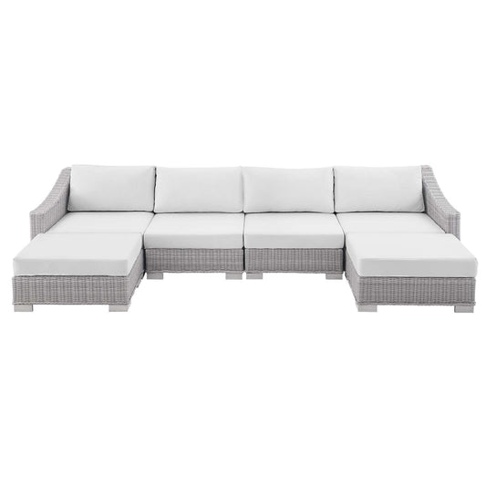 Conway Sunbrella® Outdoor Patio Wicker Rattan 6-Piece Furniture Set Light Gray White EEI-4363-LGR-WHI
