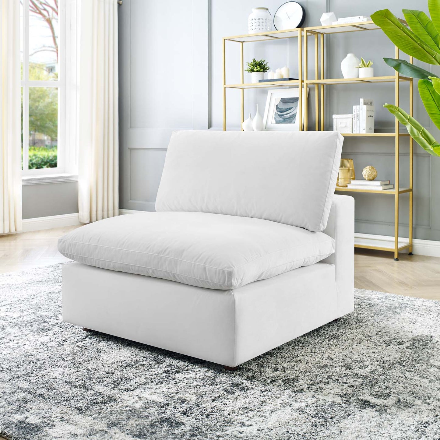 Commix Down Filled Overstuffed Performance Velvet Armless Chair White EEI-4367-WHI