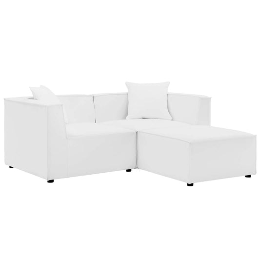 Saybrook Outdoor Patio Upholstered Loveseat and Ottoman Set White