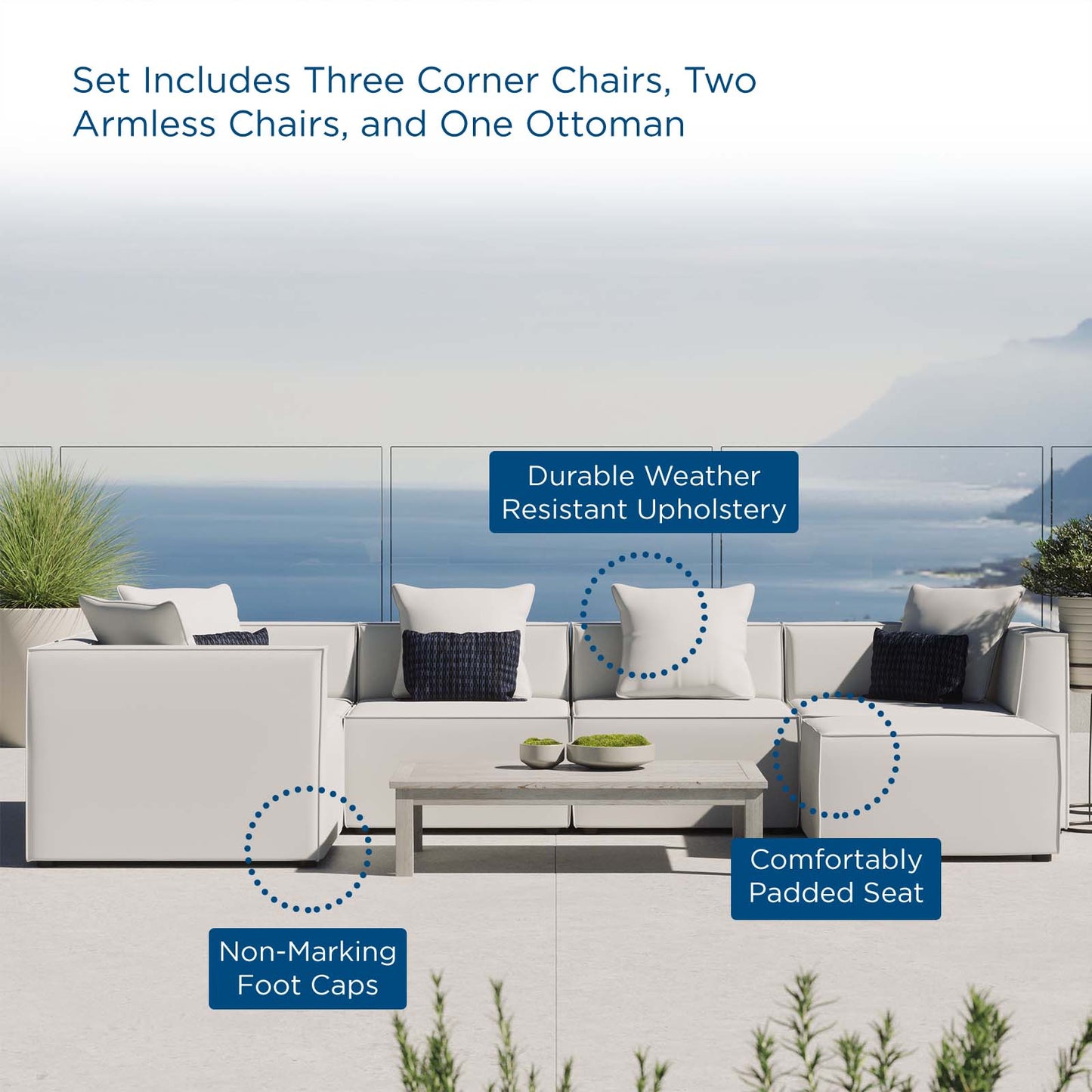 Saybrook Outdoor Patio Upholstered 6-Piece Sectional Sofa White EEI-4386-WHI