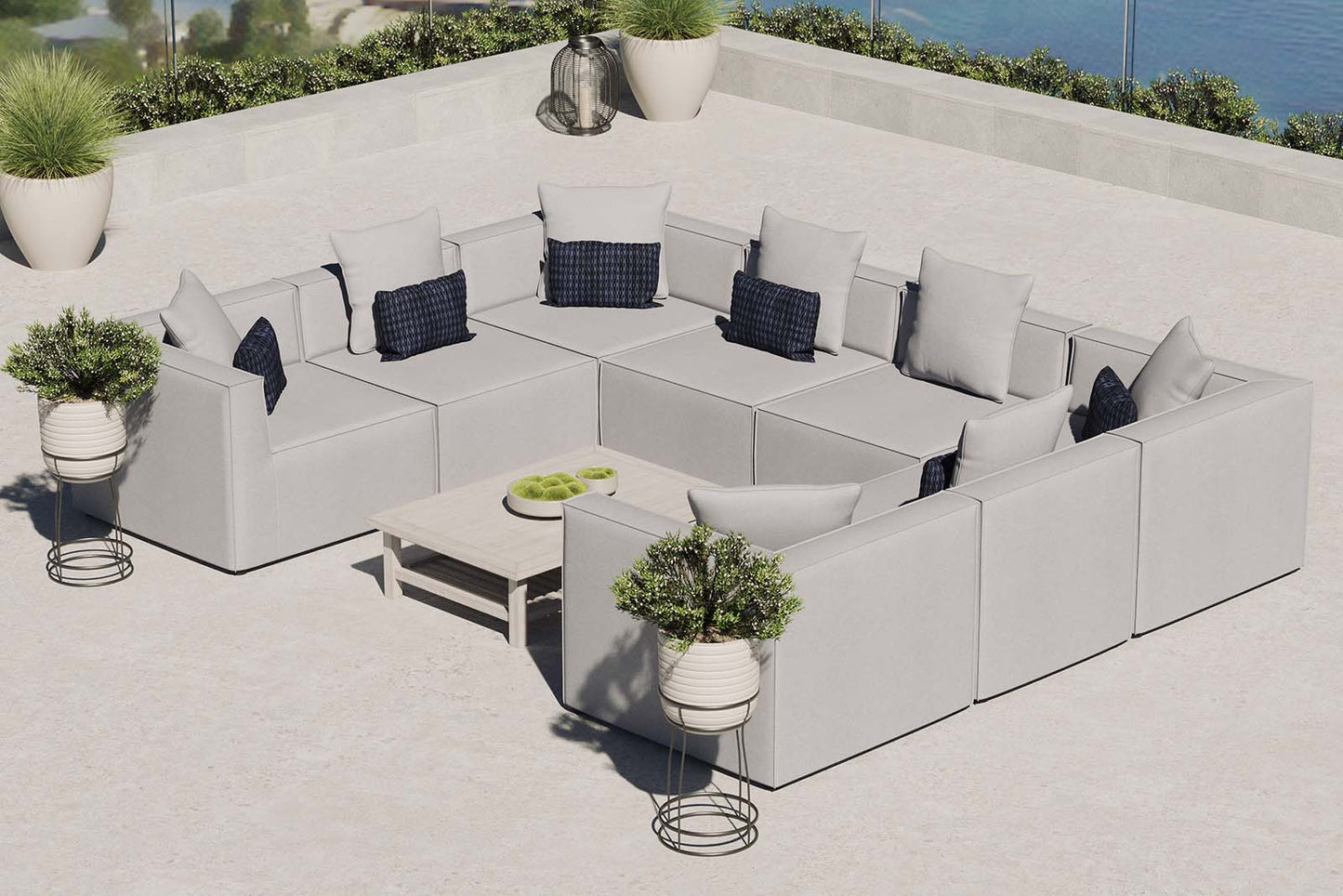Saybrook Outdoor Patio Upholstered 8-Piece Sectional Sofa Gray EEI-4388-GRY