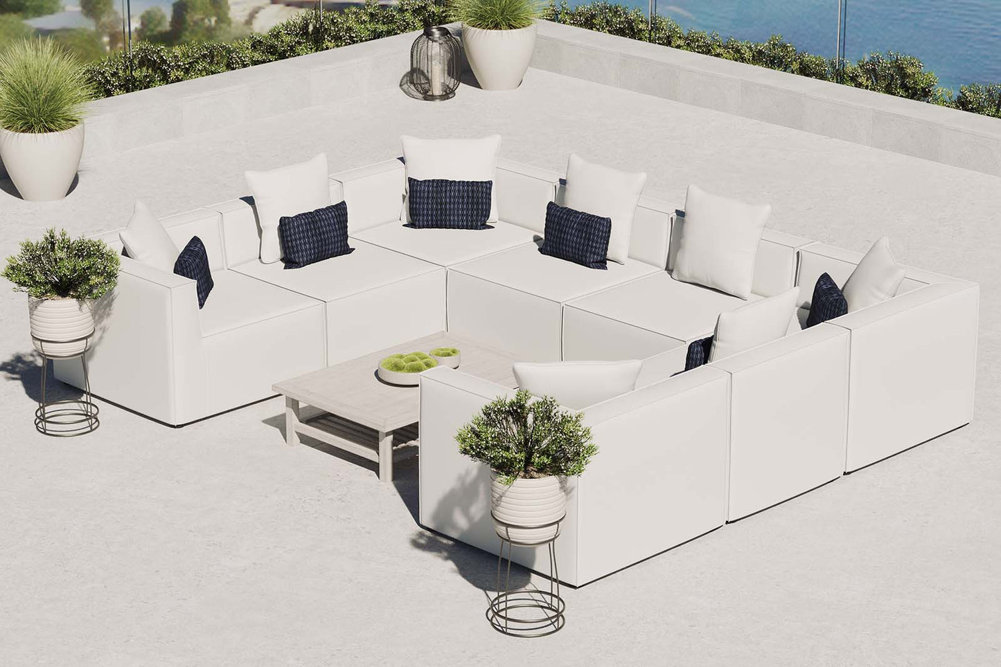 Saybrook Outdoor Patio Upholstered 8-Piece Sectional Sofa White EEI-4388-WHI