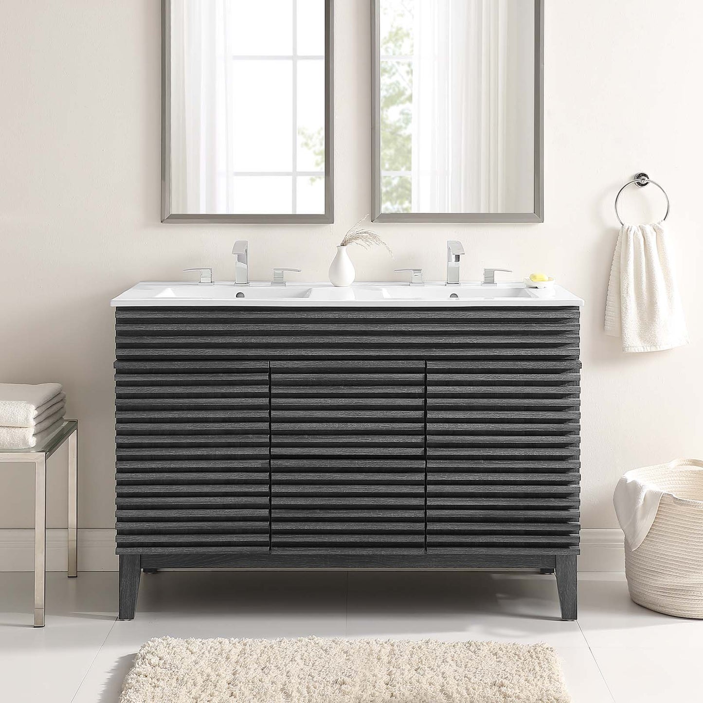Render 48" Double Sink Bathroom Vanity Charcoal White EEI-4441-CHA-WHI
