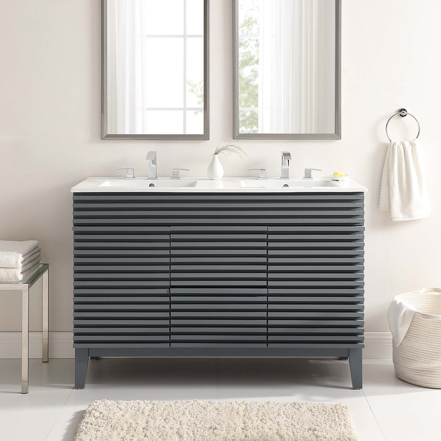 Render 48" Double Sink Bathroom Vanity Gray White EEI-4441-GRY-WHI