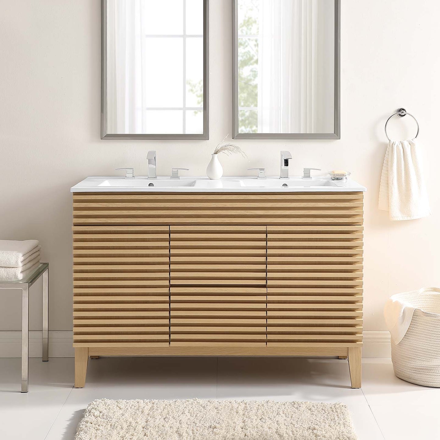 Render 48" Double Sink Bathroom Vanity Oak White EEI-4441-OAK-WHI