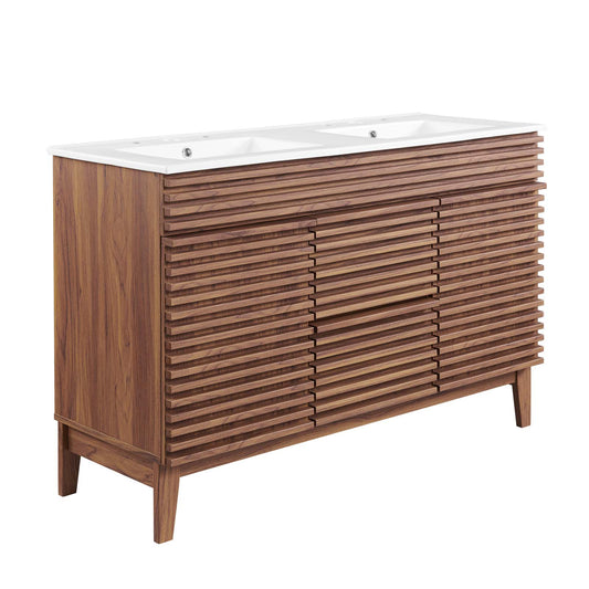 Render 48" Double Sink Bathroom Vanity Walnut White