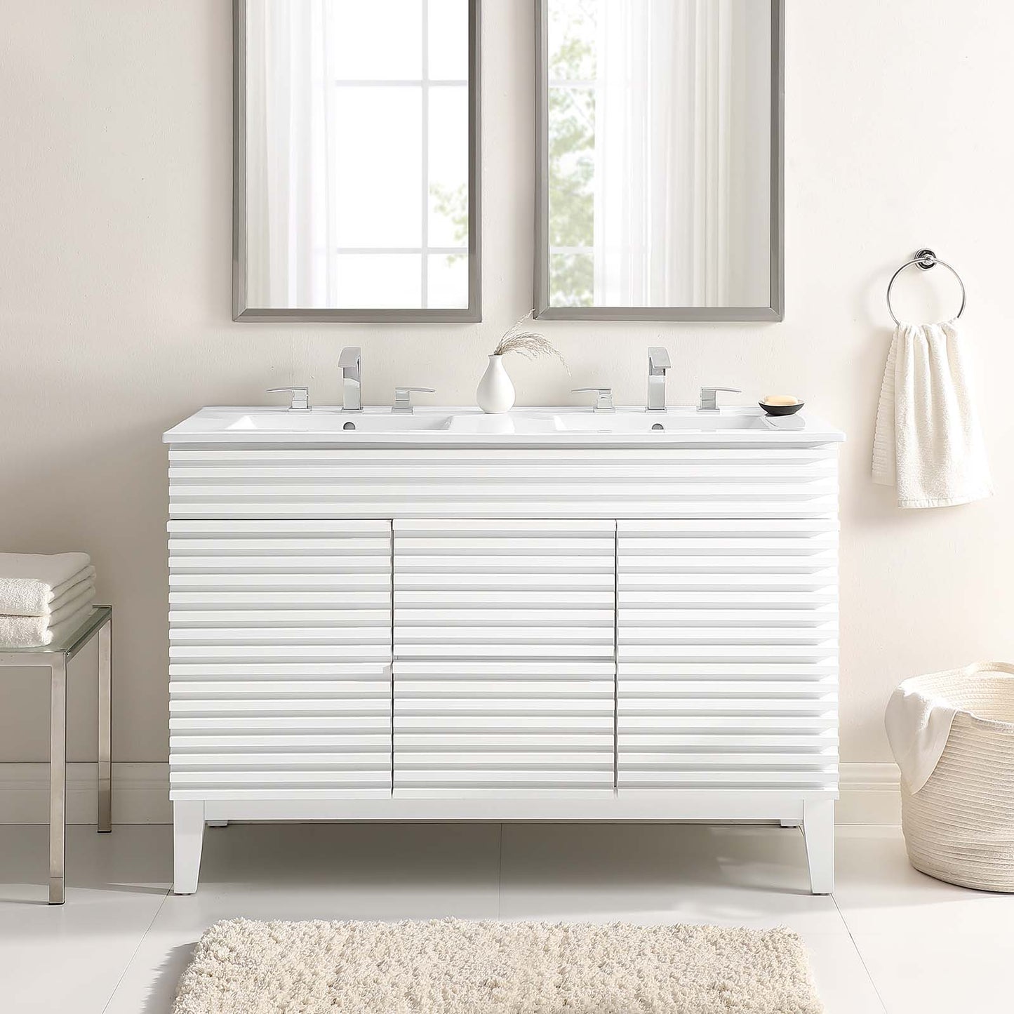 Render 48" Double Sink Bathroom Vanity White White EEI-4441-WHI-WHI