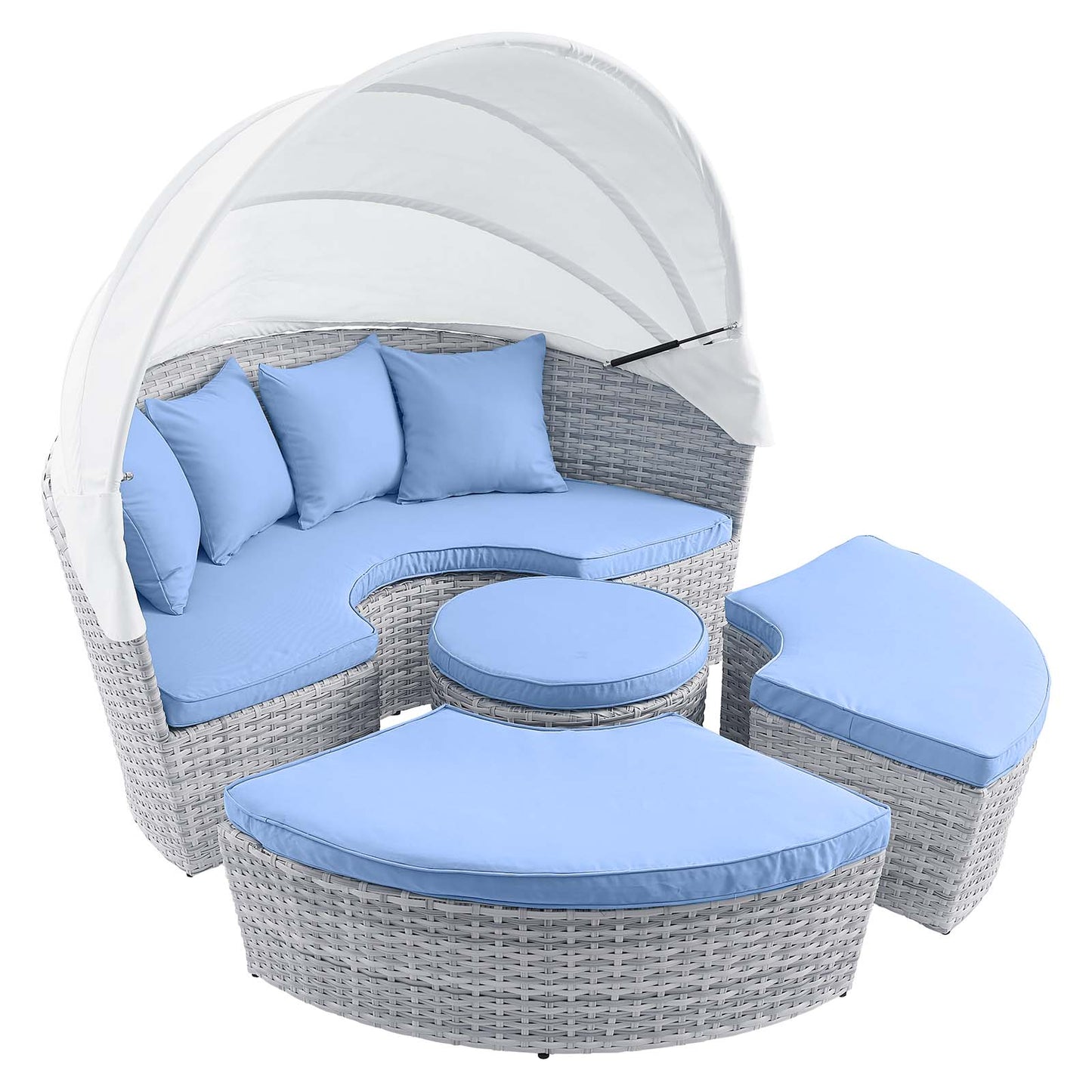 Scottsdale Canopy Outdoor Patio Daybed Light Gray Light Blue EEI-4442-LGR-LBU