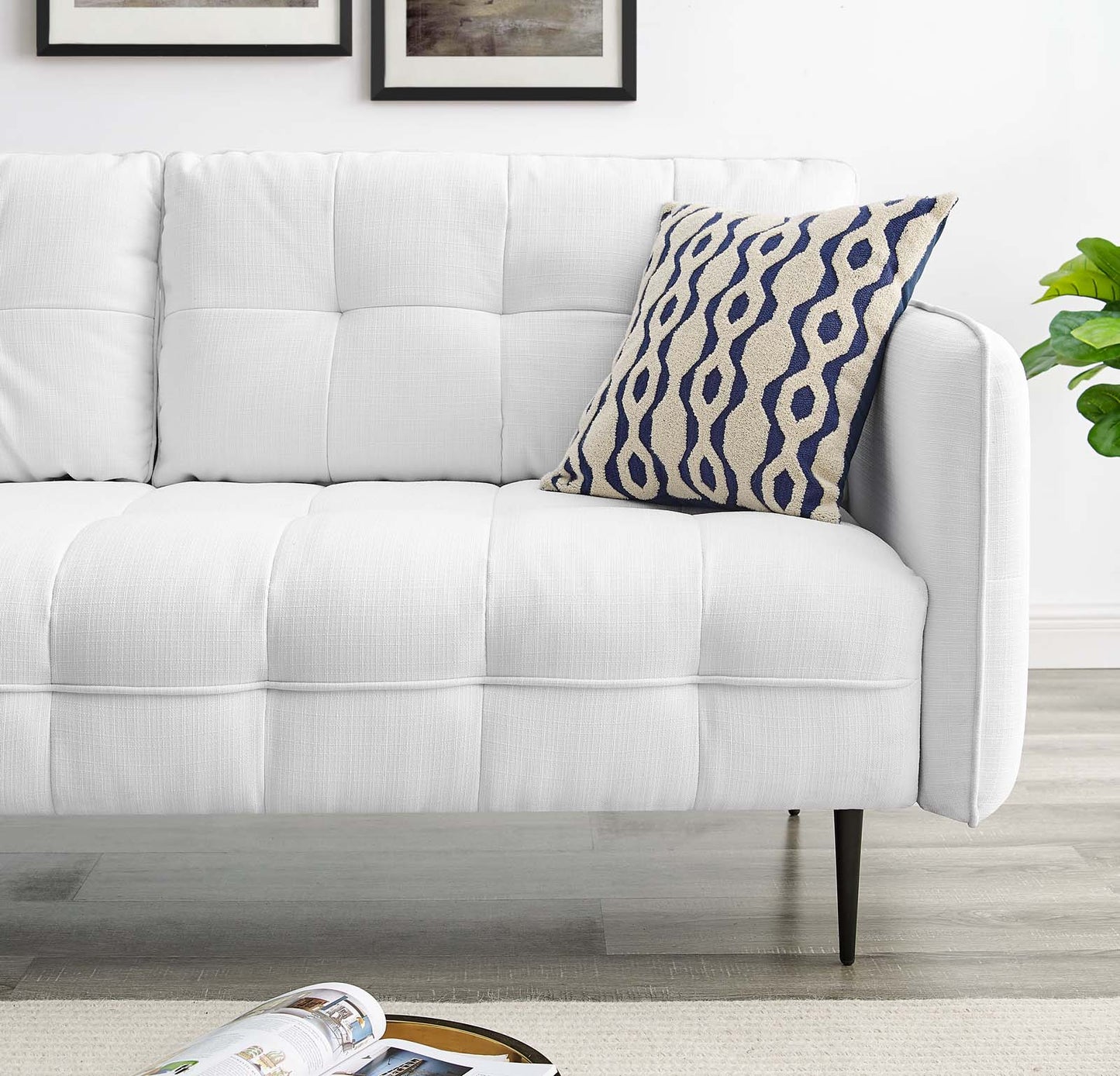 Cameron Tufted Fabric Sofa White EEI-4451-WHI