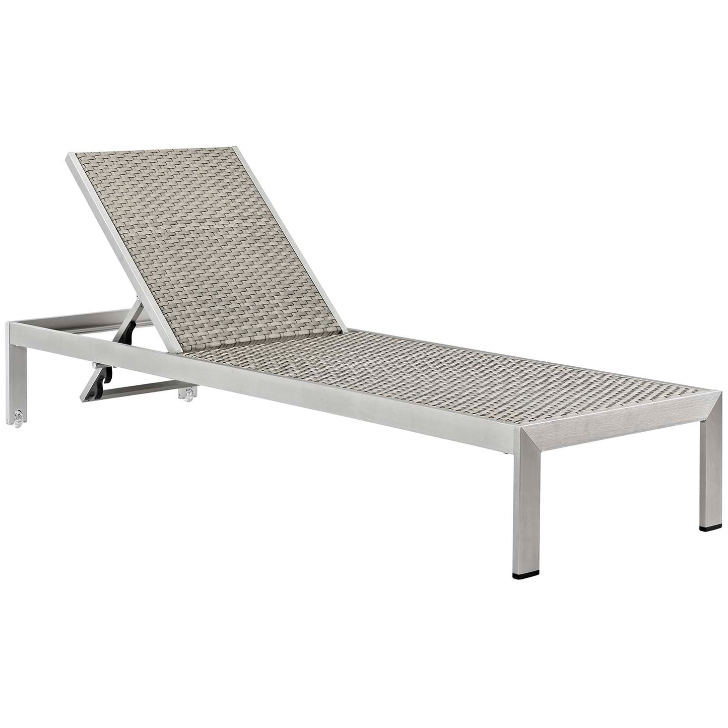 Shore Outdoor Patio Aluminum Chaise with Cushions Silver Beige EEI-4501-SLV-BEI