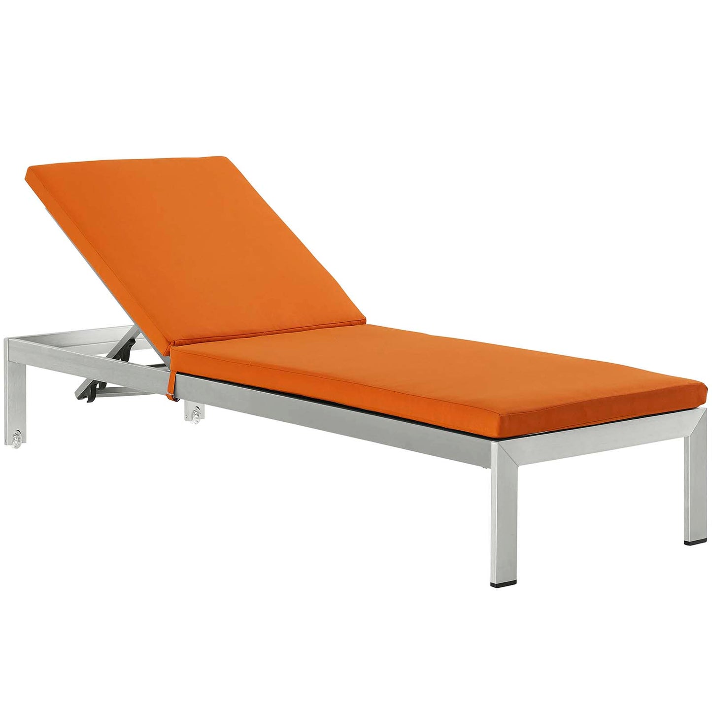 Shore Outdoor Patio Aluminum Chaise with Cushions Silver Orange EEI-4501-SLV-ORA