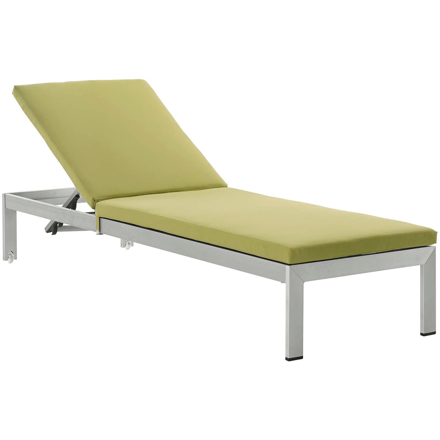 Shore Outdoor Patio Aluminum Chaise with Cushions Silver Peridot EEI-4501-SLV-PER