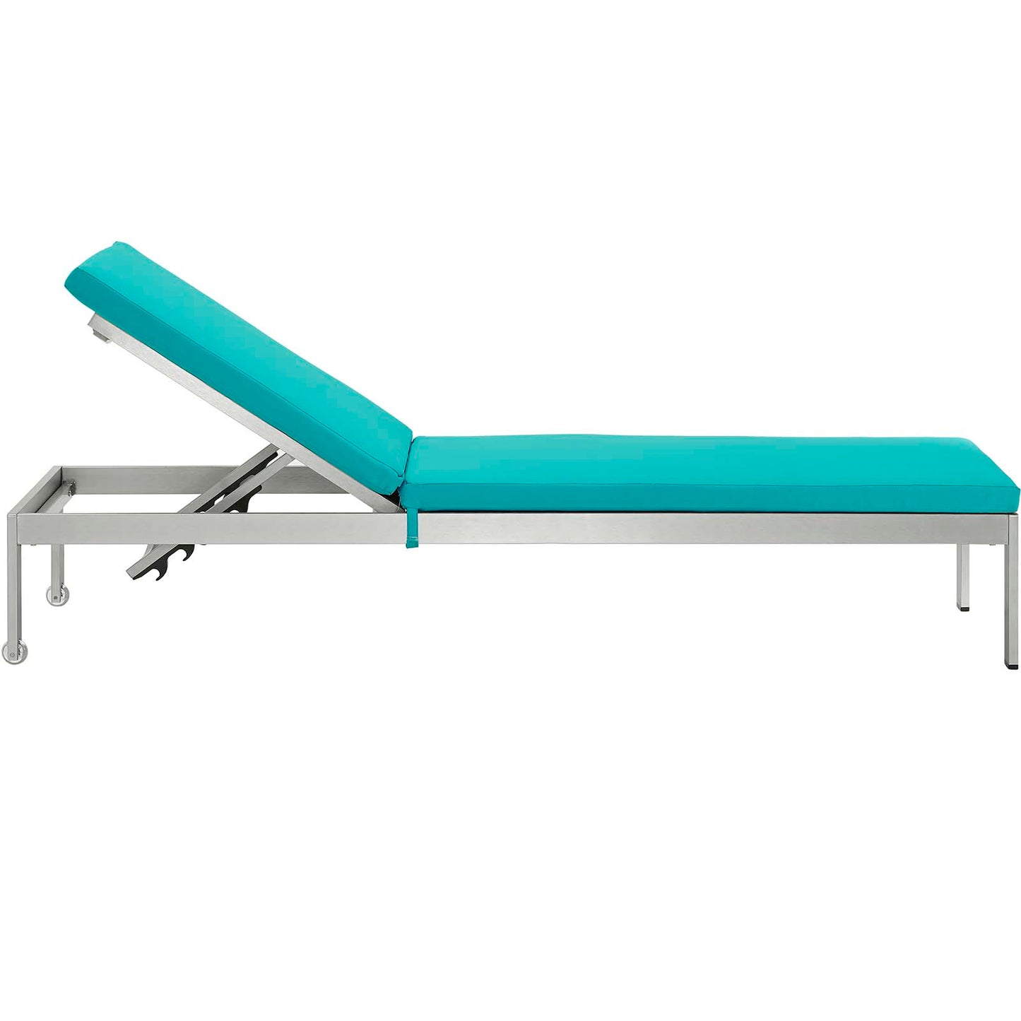 Shore Outdoor Patio Aluminum Chaise with Cushions Silver Turquoise EEI-4501-SLV-TRQ