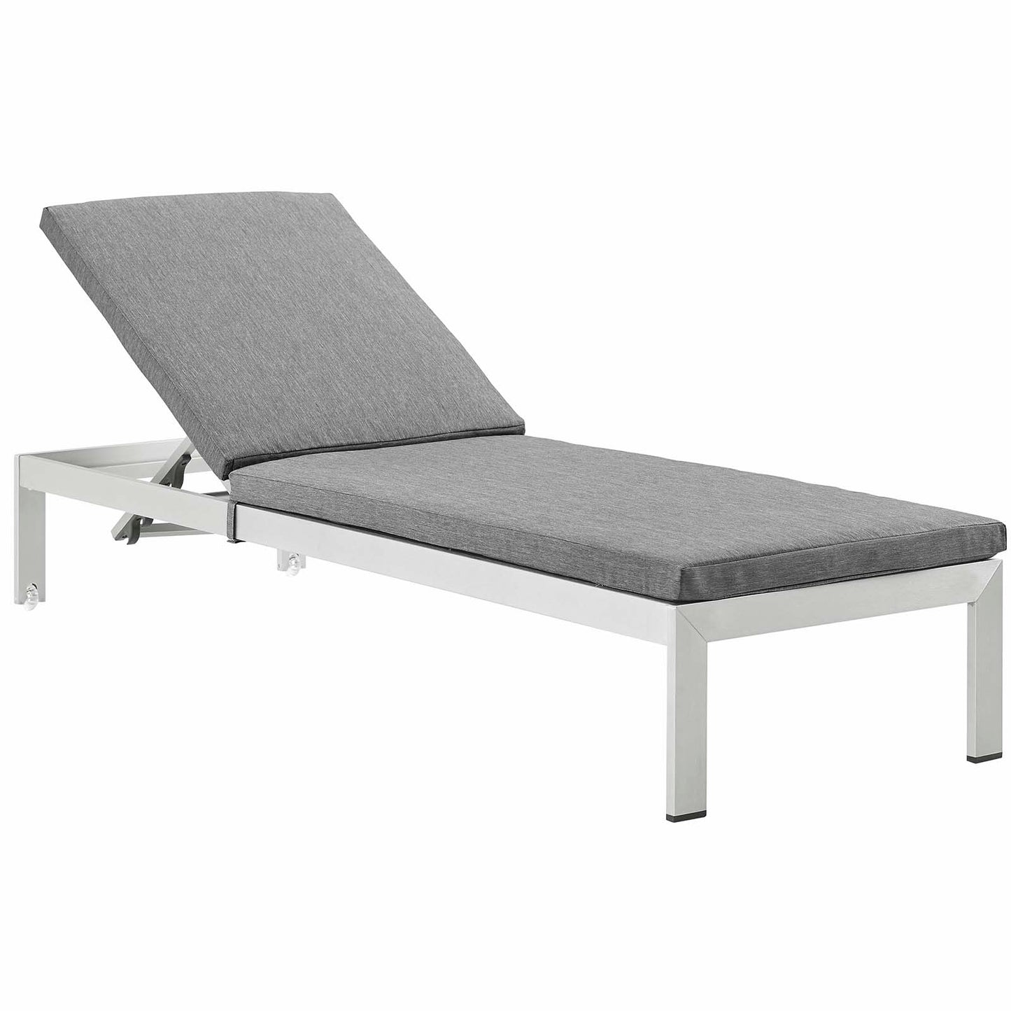 Shore Outdoor Patio Aluminum Chaise with Cushions Silver Gray EEI-4502-SLV-GRY