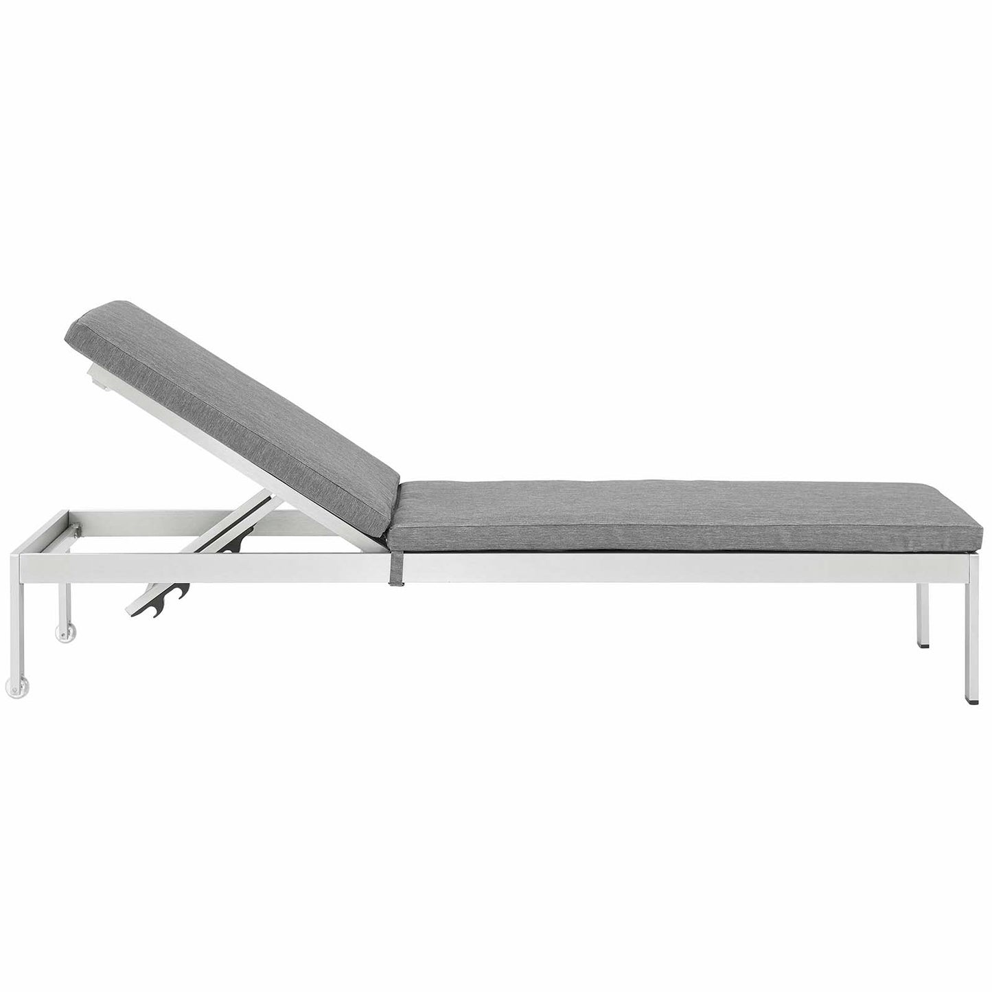 Shore Outdoor Patio Aluminum Chaise with Cushions Silver Gray EEI-4502-SLV-GRY