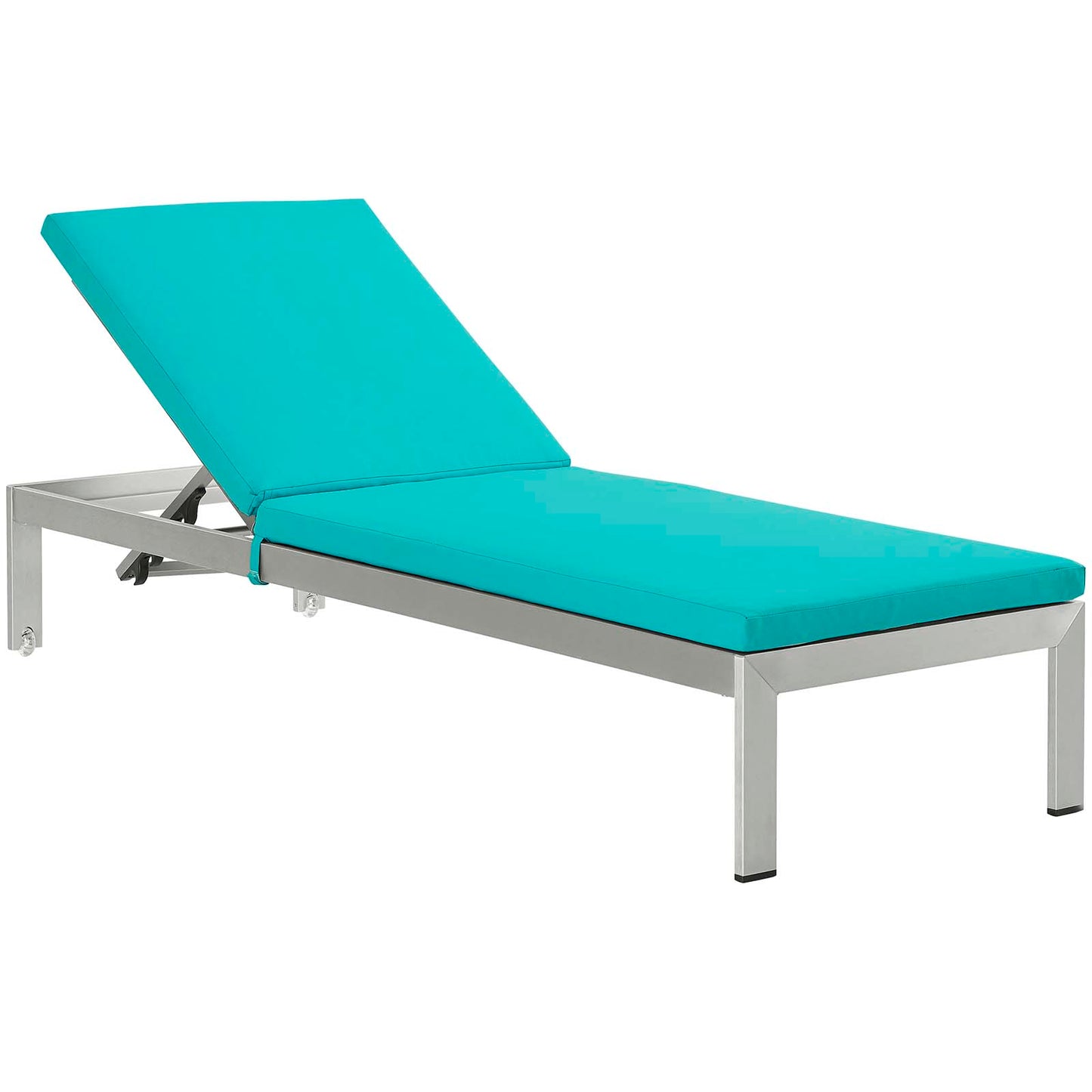 Shore Outdoor Patio Aluminum Chaise with Cushions Silver Turquoise EEI-4502-SLV-TRQ