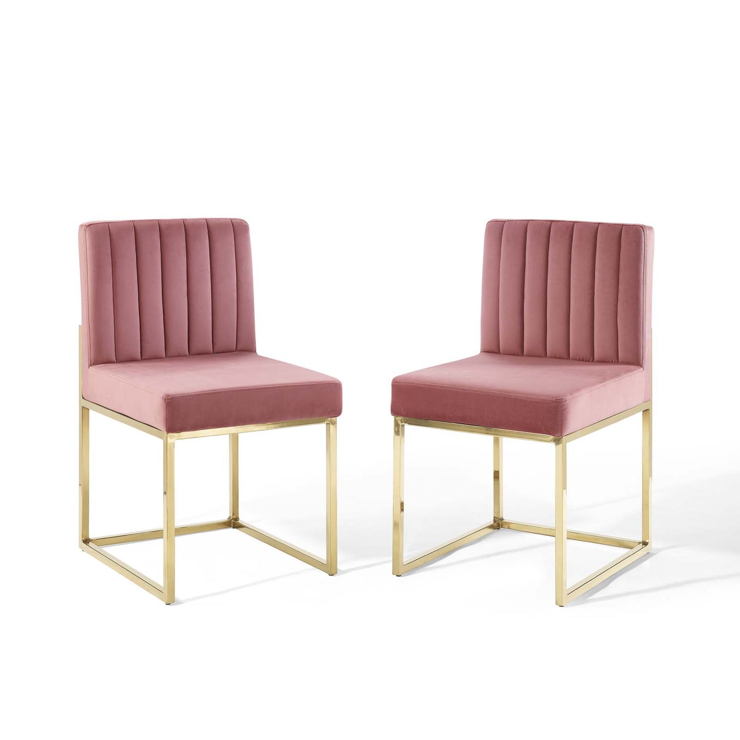 Carriage Dining Chair Performance Velvet Set of 2 Gold Dusty Rose EEI-4507-GLD-DUS