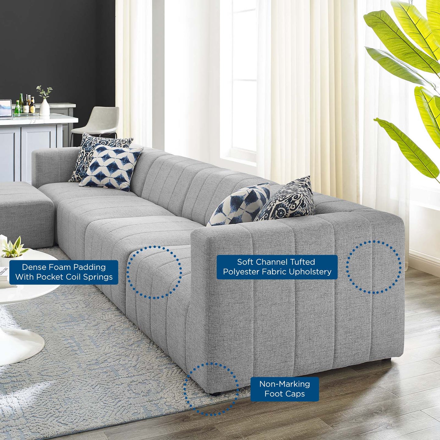 Bartlett Upholstered Fabric 5-Piece Sectional Sofa Light Gray EEI-4520-LGR