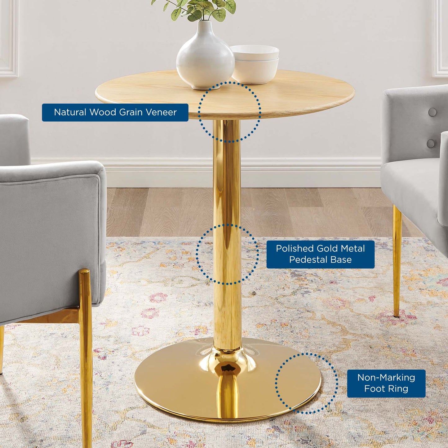 Verne 28" Dining Table Gold Natural EEI-4552-GLD-NAT
