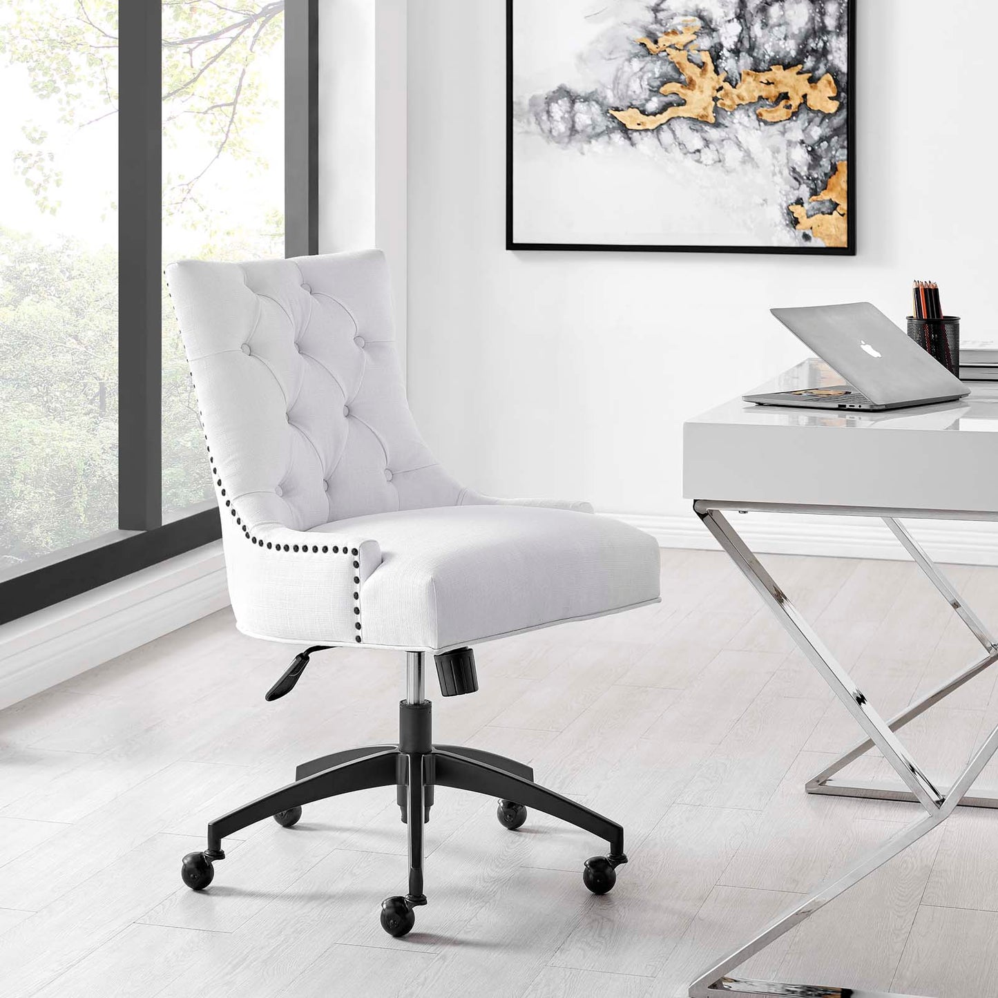 Regent Tufted Fabric Office Chair Black White EEI-4572-BLK-WHI