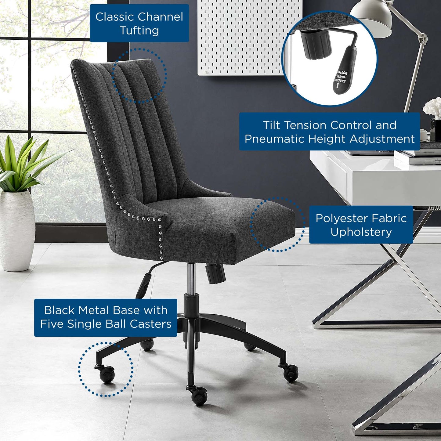 Empower Channel Tufted Fabric Office Chair Black Gray EEI-4576-BLK-GRY