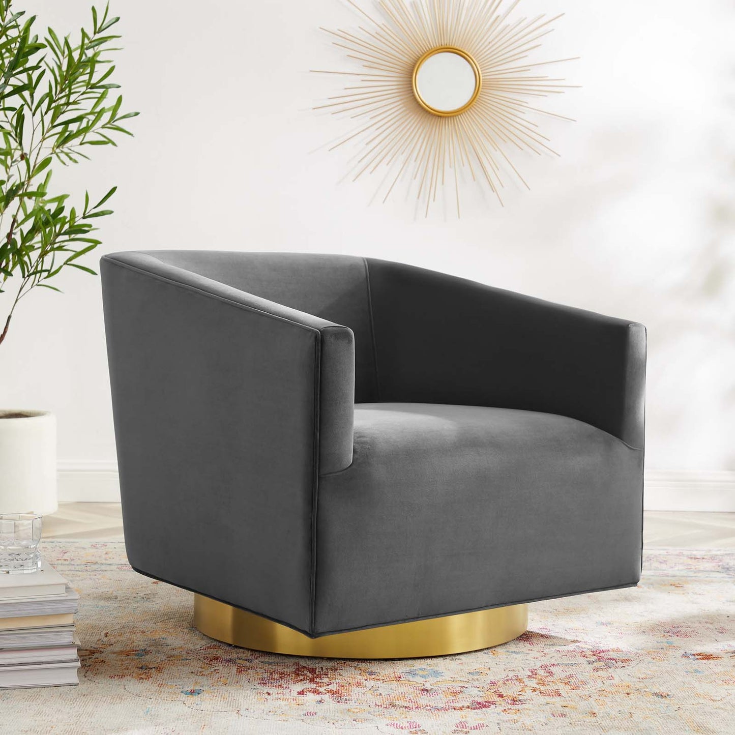 Twist Accent Lounge Performance Velvet Swivel Chair Gold Charcoal EEI-4626-GLD-CHA