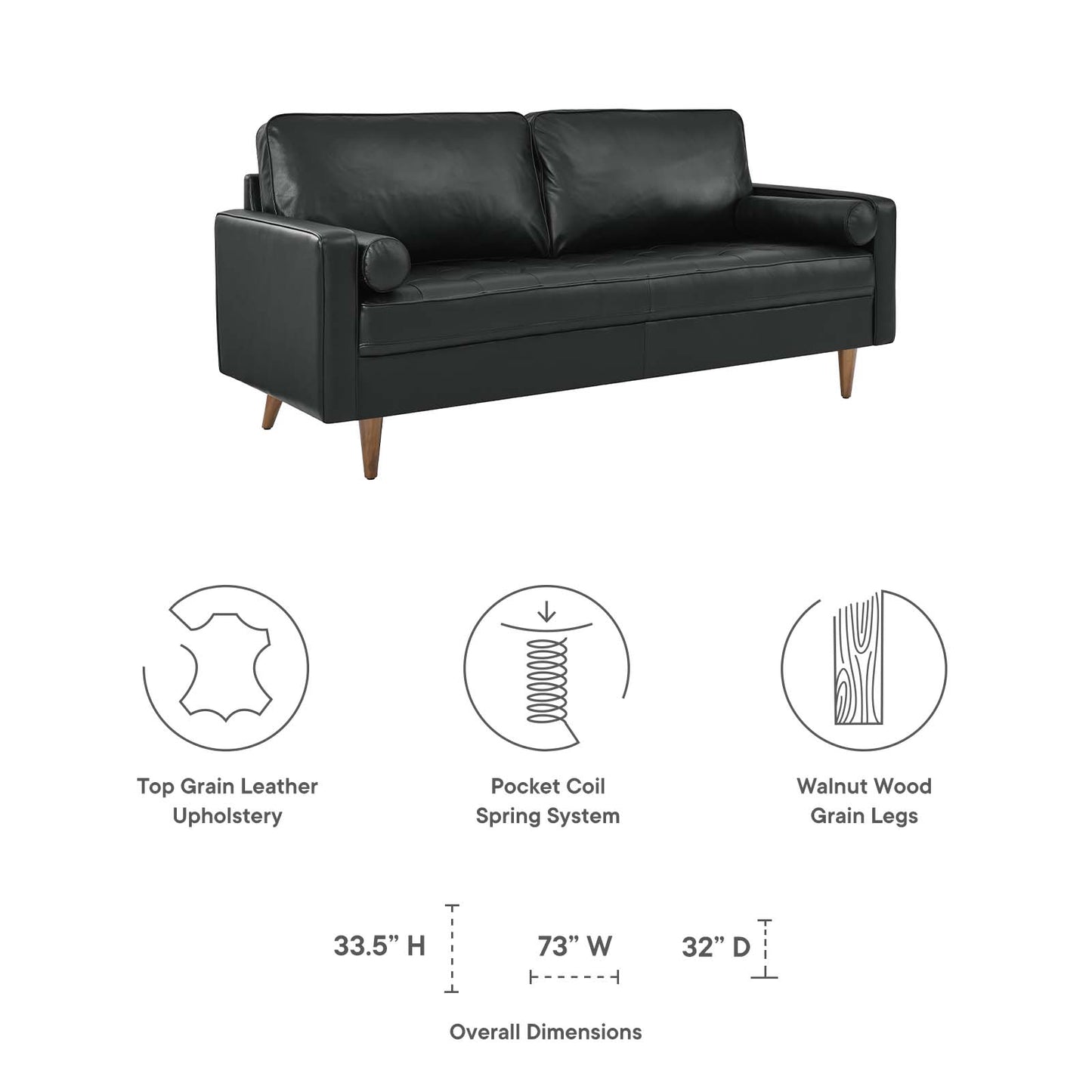 Valour Leather Sofa Black EEI-4633-BLK